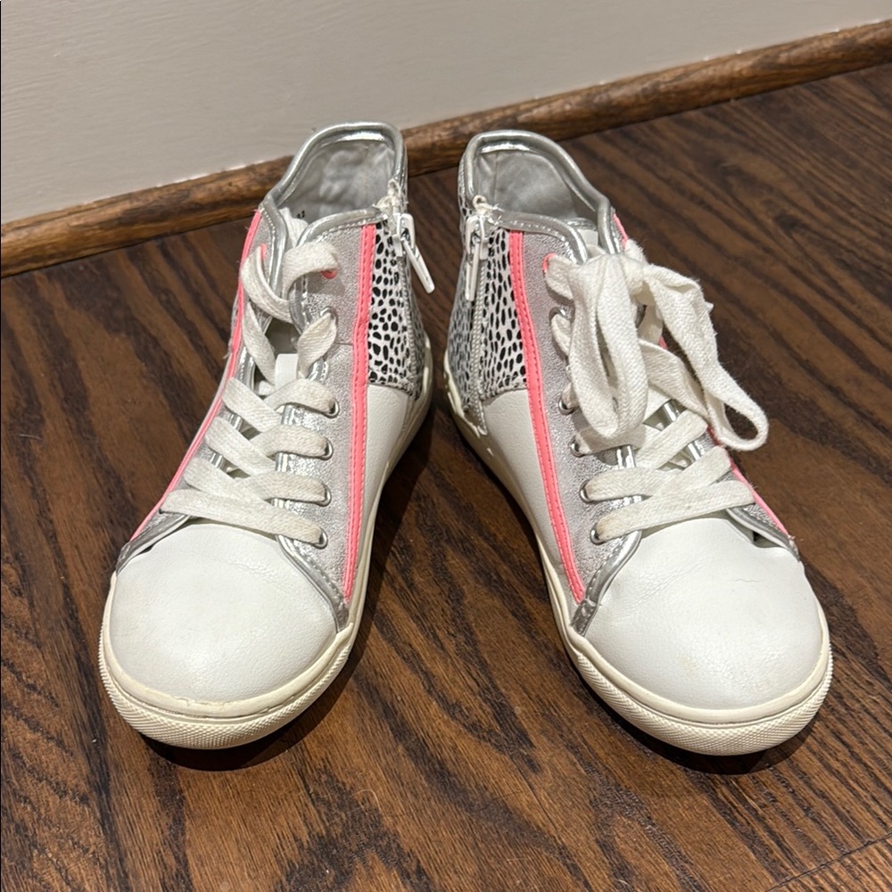 Stylish White and Silver High-Top Sneakers